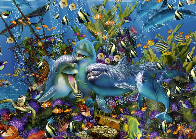 Alipson - Dolphins Treasure Ship - 1000 Piece Jigsaw Puzzle Online