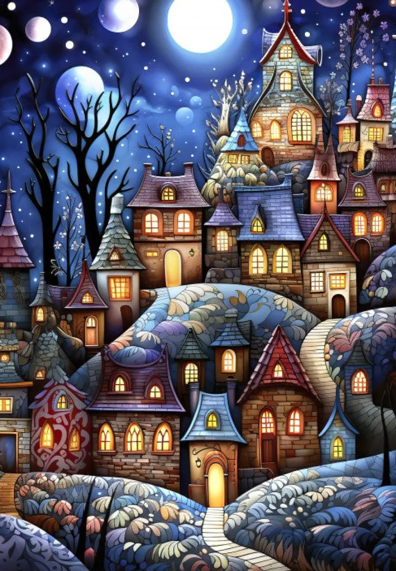 Alipson - Village Under The Moon - 1000 Piece Jigsaw Puzzle Clearance