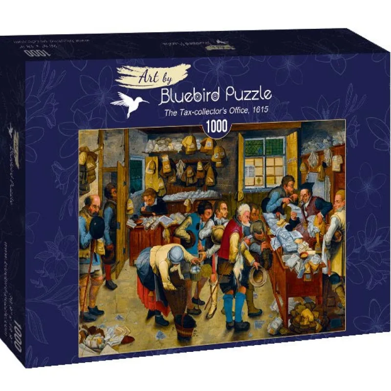 Art by Bluebird Bluebird - Pieter Brueghel the Younger - The Tax-collector's Office, 1615 - 1000 Piece Jigsaw Puzzle Online