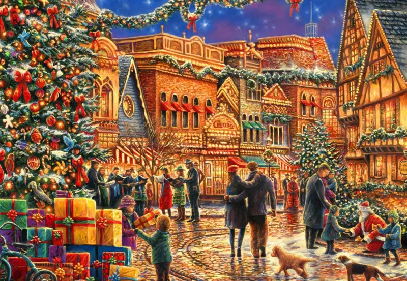 Bluebird Puzzle - Christmas at the Town Square - 1000 Piece Jigsaw Puzzle Outlet