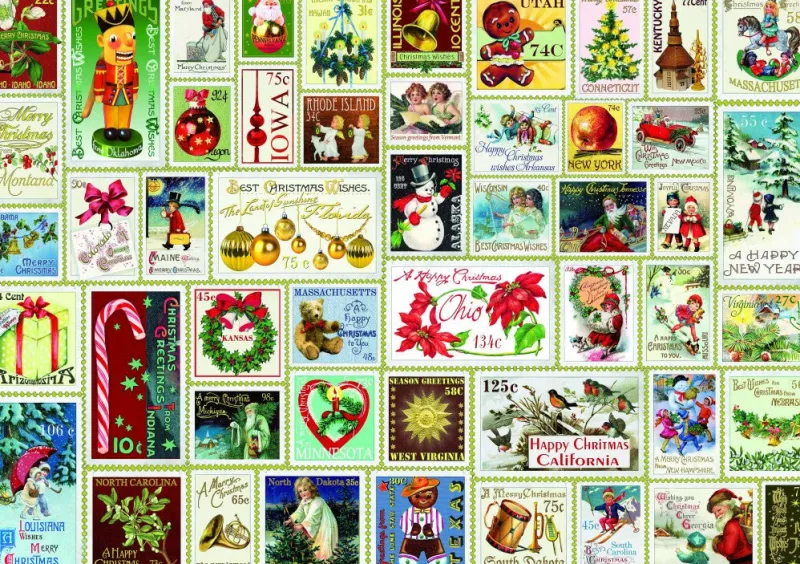 Bluebird Puzzle - Christmas Stamps - 1000 Piece Jigsaw Puzzle Online