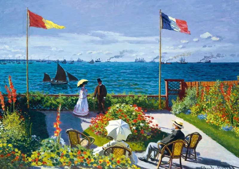 Art by Bluebird Bluebird Puzzle - Claude Monet - Garden at Sainte-Adresse, 1867 - 1000 Piece Jigsaw Puzzle Fashion