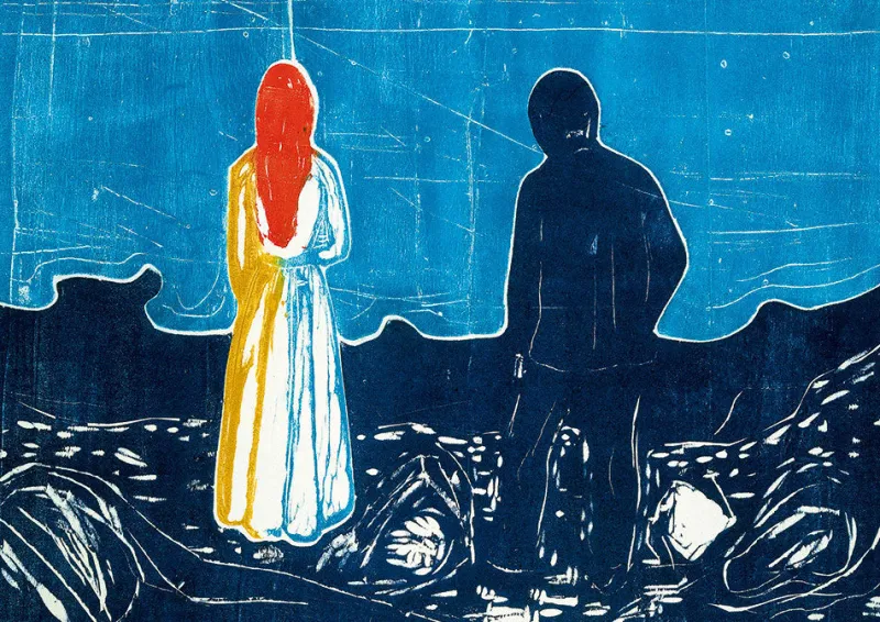 Art by Bluebird Bluebird Puzzle - Edvard Munch - Two People: The Lonely Ones, 1899 - 1000 Piece Jigsaw Puzzle Online