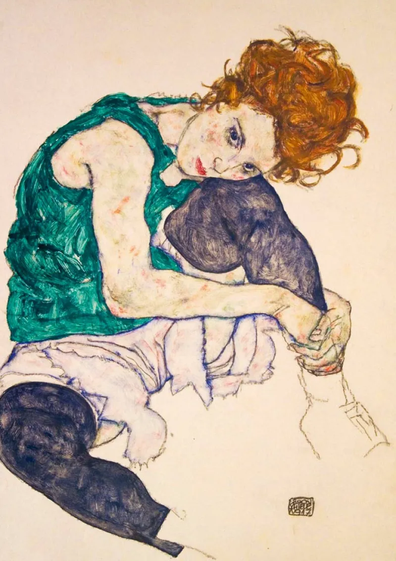 Art by Bluebird Bluebird Puzzle - Egon Schiele - Seated Woman with Legs Drawn Up, 1917 - 1000 Piece Jigsaw Puzzle Clearance