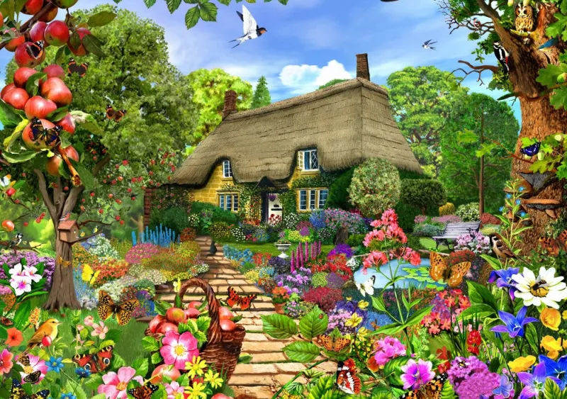 Bluebird Puzzle - English Cottage Garden - 1000 Piece Jigsaw Puzzle Online
