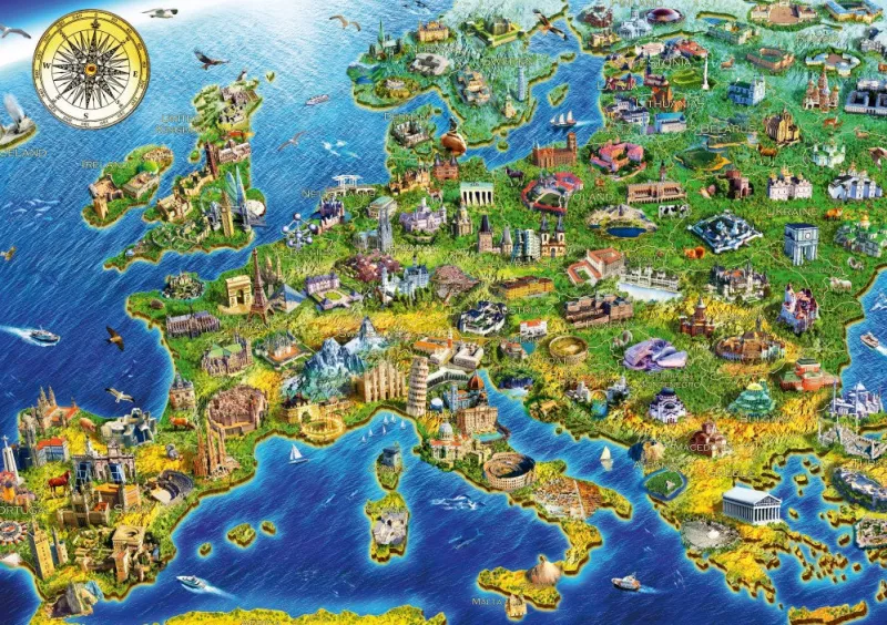 Bluebird Puzzle - European Landmarks - 1000 piece jigsaw puzzle Clearance