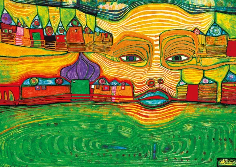 Art by Bluebird Bluebird Puzzle - Hundertwasser - Irinaland over the Balkans, 1969 - 1000 Piece Jigsaw Puzzle Fashion