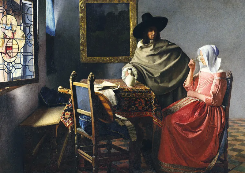 Art by Bluebird Bluebird Puzzle - Johannes Vermeer - The Glass of Wine, 1661 - 1000 Piece Jigsaw Puzzle Outlet