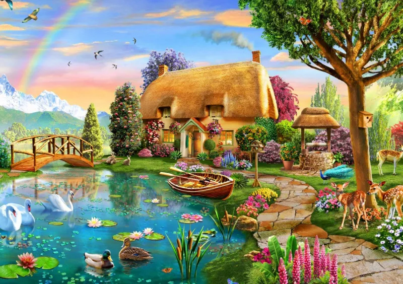 Bluebird Puzzle - Lakeside Cottage - 1000 Piece Jigsaw Puzzle Online