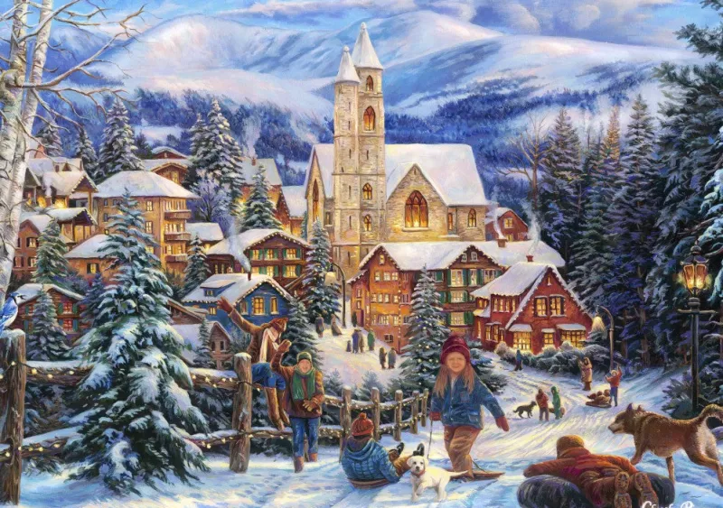 Bluebird Puzzle - Sledding To Town - 1000 Piece Jigsaw Puzzle Sale