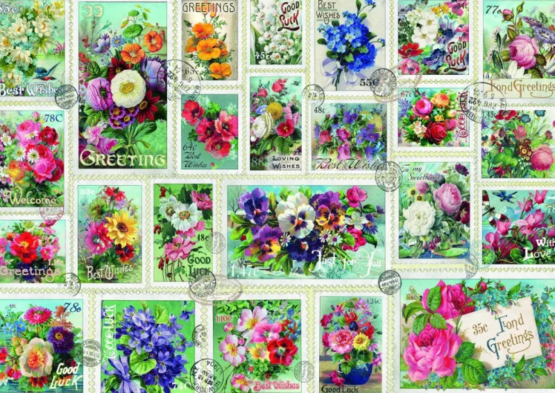 Bluebird Puzzle - Stamp Flower Collection - 2000 Piece Jigsaw Puzzle Sale