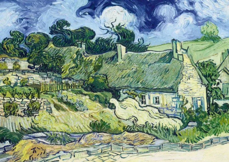 Art by Bluebird Bluebird Puzzle - Vincent Van Gogh - Thatched Cottages at Cordeville, 1890 - 1000 Piece Jigsaw Puzzle Outlet
