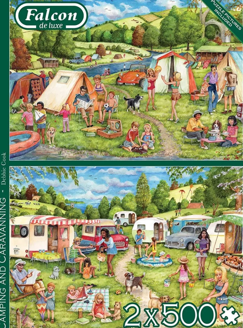 Falcon de luxe - Camping & Caravanning - 2 x 500 Piece Jigsaw Puzzles New