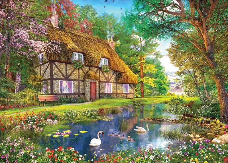 Falcon de luxe - Waterside Cottage - 1000 Piece Jigsaw Puzzle Clearance