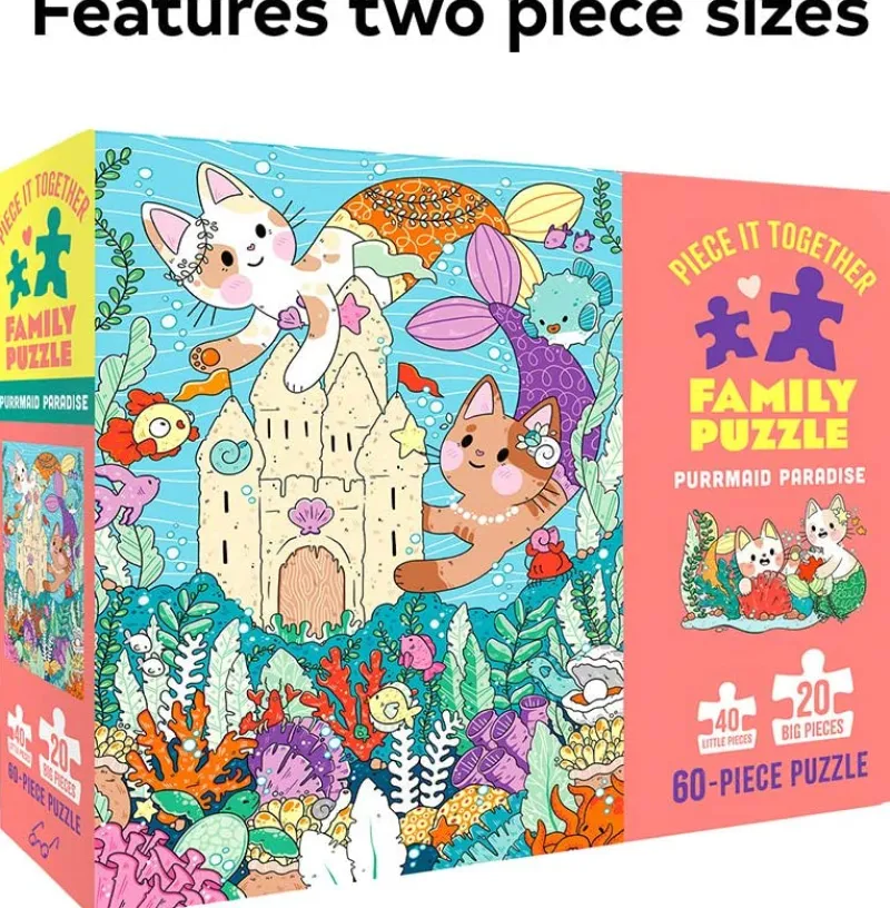 Galison - Piece It Together Family Puzzle: Purrmaid Paradise - 60 Piece Jigsaw Puzzle Hot