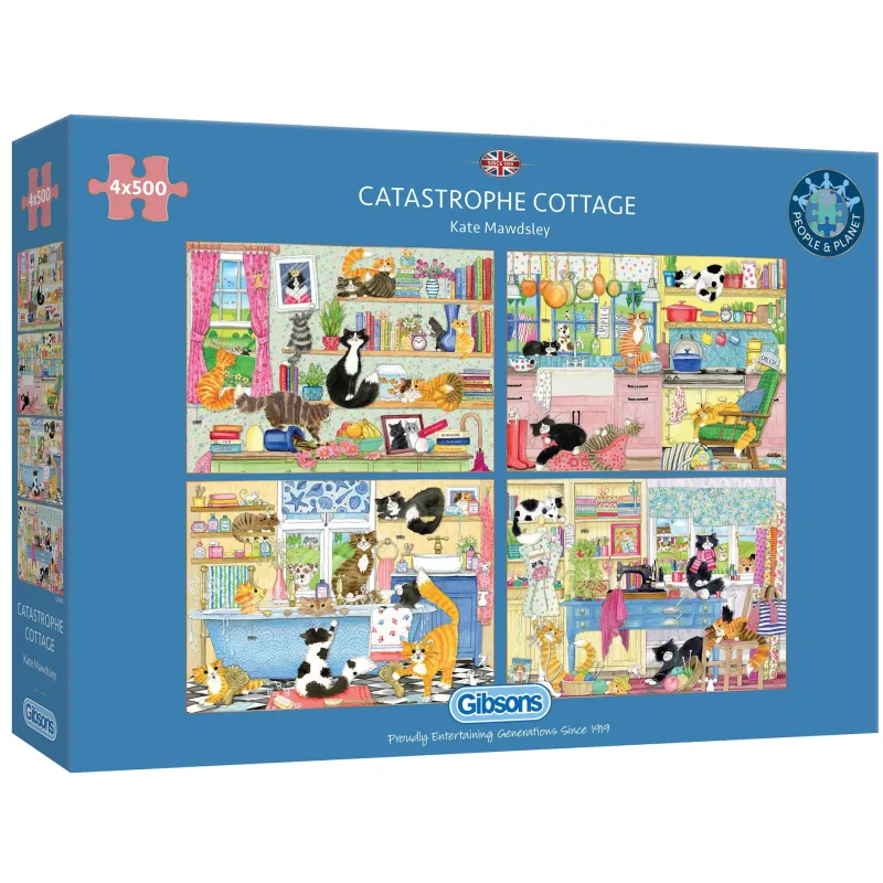 Gibsons - Catastrophe Cottage - 4 x 500 Piece Jigsaw Puzzles New