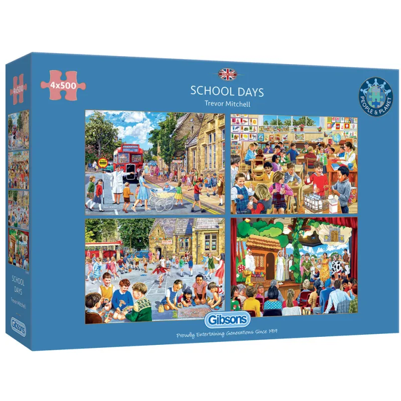 Gibsons - School Days - 4 x 500 Piece Jigsaw Puzzles Outlet