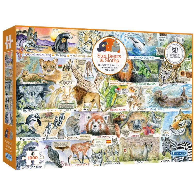 Gibsons - Sun Bears and Sloths - 1000 Piece Jigsaw Puzzle Online