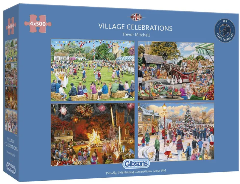 Gibsons - Village Celebrations - 4 x 500 Piece Jigsaw Puzzles Discount