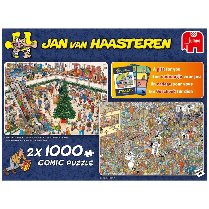 Falcon de luxe Jan Van Haasteren - Holiday Shopping - 2 x 1000 Piece Jigsaw Puzzle Discount