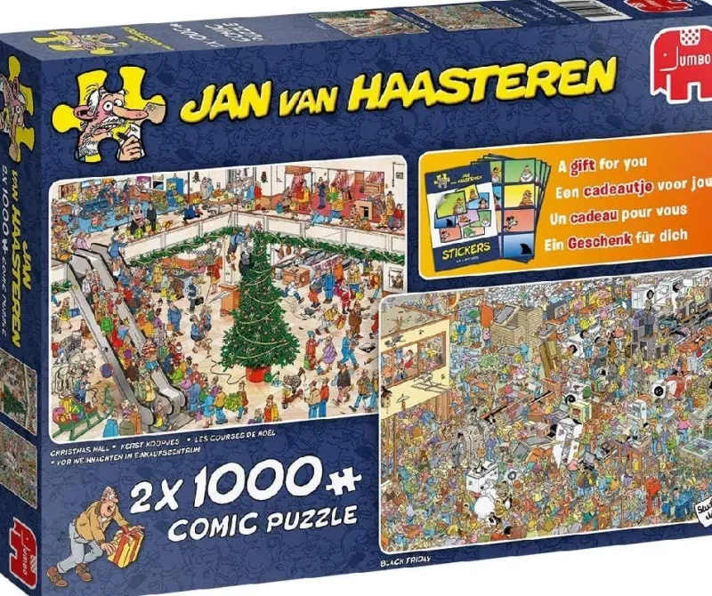 Falcon de luxe Jan Van Haasteren - Holiday Shopping - 2 x 1000 Piece Jigsaw Puzzle Discount