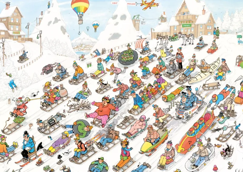 Falcon de luxe Jan Van Haasteren - It's All Going Downhill! - 1000 Piece Jigsaw Puzzle Hot