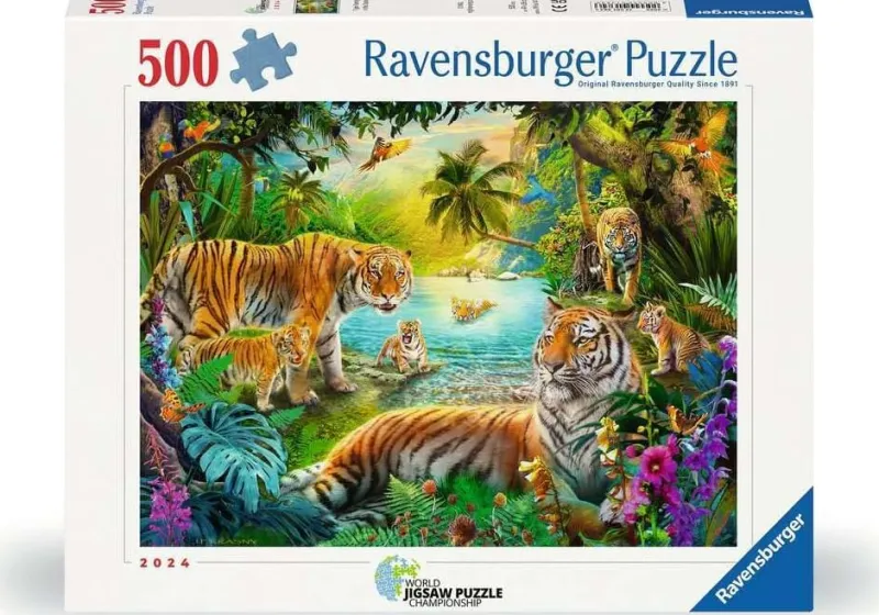 Ravensburger ** Pre-Order ** - Tiger family in Oasis - 500 Piece Outlet