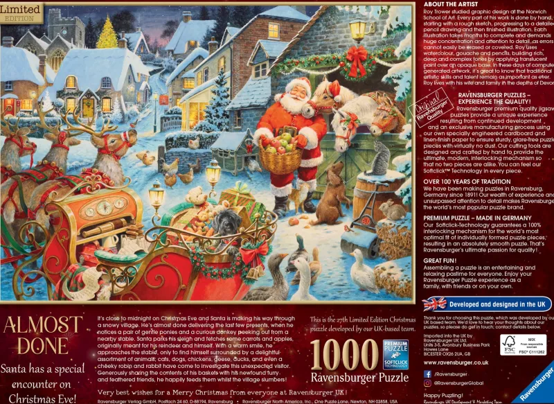 Ravensburger - Christmas Puzzle "Almost Done" Limited Edition No.27 2023 - 1000 Piece Jigsaw Puzzle Best