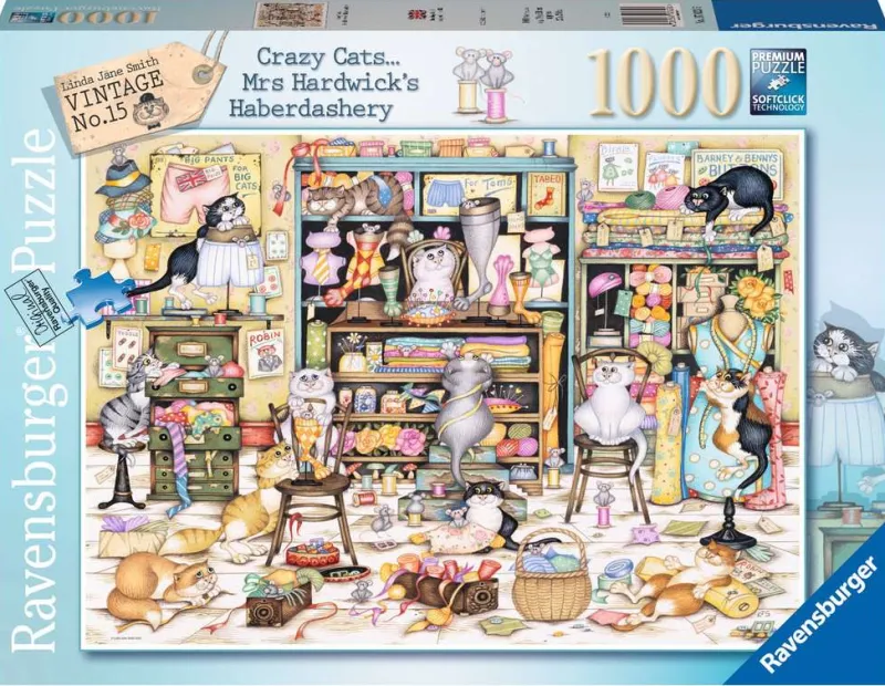 Ravensburger - Crazy Cats - Mrs Hardwick's Haberdashery - 1000 Piece Jigsaw Puzzle New