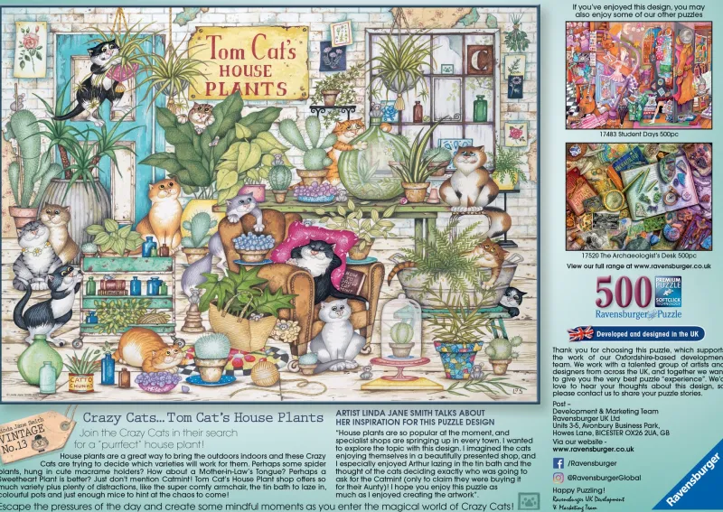 Ravensburger - Crazy Cats - Tom Cat’s House Plants - 500 Piece Jigsaw Puzzle Online