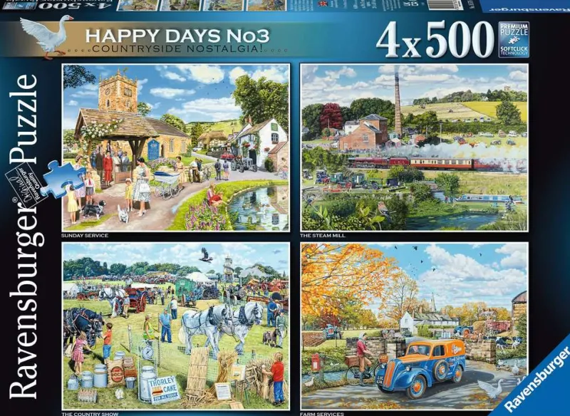 Ravensburger - Happy Days No 3, Countryside Nostalgia - 4 x 500 Piece Jigsaw Puzzles Hot