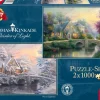 Schmidt - Thomas Kinkade: Lamplight Manor/Winter in Lamplight Manor - 2 x 1000 Piece Jigsaw Puzzle Clearance