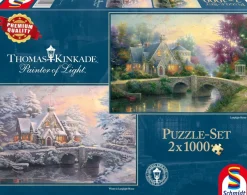 Schmidt - Thomas Kinkade: Lamplight Manor/Winter in Lamplight Manor - 2 x 1000 Piece Jigsaw Puzzle Clearance