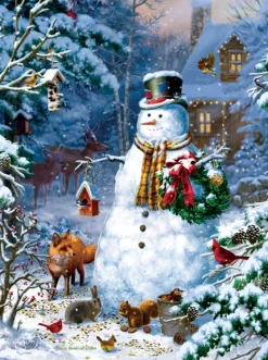 Sunsout 59796 Liz Goodrick Dillon - Winter Cabin Snowman Hot